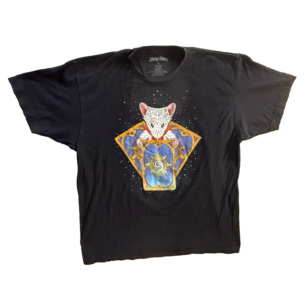 Blizzard Hearthstone Black Tee T-Shirt Sx XL Sarge Mouse RARE Flaw Hole See Pics